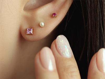 Square Pink Sapphire Earrings 18K 사각 핑크 사파이어 귀걸이