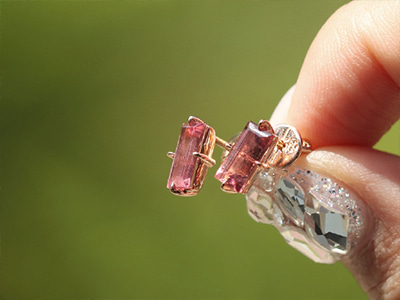 Baguette Cut Pink Tourmaline Earrings 18K 바게트 컷 핑크 토르말린 귀걸이