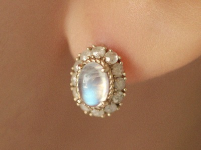 Gray Rough Diamond, Moonstone One Touch Earrings 18K 그레이 러프 다이아몬드, 문스톤 원터치 귀걸이