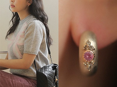 Cognac Diamond, Pink Sapphire Vley One Touch Earrings 18K 꼬냑 다이아몬드, 핑크 사파이어 블리 원터치 귀걸이